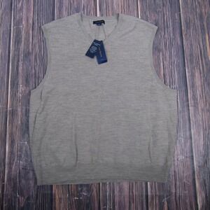 Club Room Sweater Vest Mens Large Gray 100% Merino Wool V Neck Knit Pullover